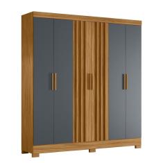 Guarda Roupa Casal Valença 6 Portas de Bater 2 Gavetas MDP Ripado Freijó-Cinza Moval