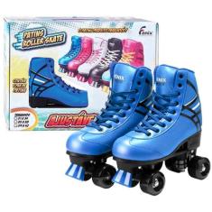 Patins 4 Rodas Clássico Azul Menino Roller Skate Ajustável - Fênix