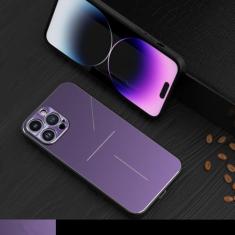 Capas de telefone com proteção de lente de metal com moldura de silicone para iphone 15 14 13 12 11 Pro Max Capa traseira de alumínio para iphone 13 12Mini Plus, roxo, para iPhone 14 Pro
