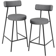 Kit 02 Banquetas Baixa Para Cozinha Sala De Jantar Bancada Milão L02 Linho Cinza Escuro