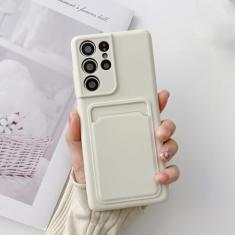 Capa de telefone com compartimento para cartão de carteira de silicone líquido para Samsung A32 4G 5G A12 A42 A52 A72 S21 Plus S20 FE Note 20 Ultra Capa traseira macia, marfim, para SamsungS21 Ultra