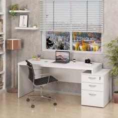 Mesa de Escritório Pedestal 3 Gavetas 190x70cm Branco