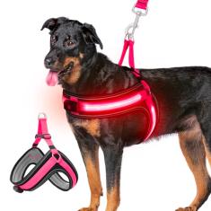 Ayaseen Arnês para cães, leve, sem escape, ajustável, refletivo, respirável, anel D de dupla tração - vermelho brilhante