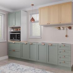 Cozinha Modulada 4 Peças sem Tampo 1 Torre 1 Aéreo 2 Balcões Arizona Cabecasa Madeiramadeira Figueira/Menta