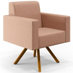 Poltrona Decorativa Base Giratória de Madeira Helô L02 Linho Rosê - Ly