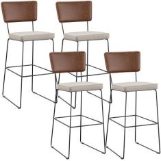 Kit 04 Banqueta Alta Cozinha Sala Jantar Fixa Allana L02 Sintético Mar
