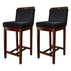 Kit 2 Banquetas Média Estofadas com Encosto Líbia Madeira Capuccino Su