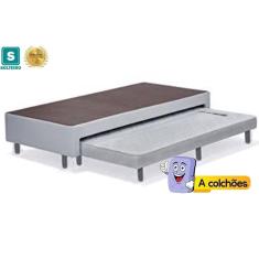 Cama Box Solteiro com Auxiliar Espuma Sintético Cinza 50x78x188