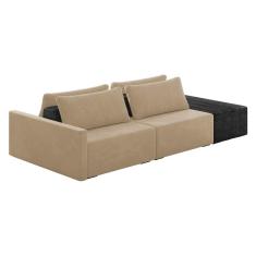 Sofá Ilha 2 Lugares Living 272cm Modulado Lary Veludo Pu Pto K01 Cor Bege