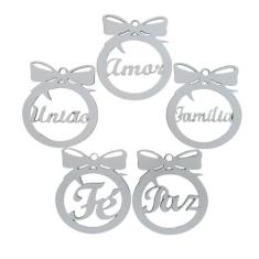 Kit com 5 Enfeites Bolinhas de Natal com Palavras - Goryane, Branco