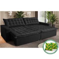 Sofá Sem Caixa Retrátil Reclinável 2,15m Cama Inbox França Velusoft Preto