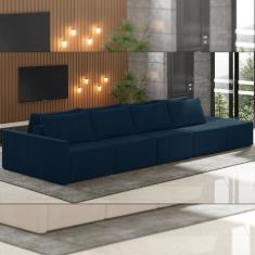 Sofá Ilha Modulado Milos 432cm Puff Lateral Veludo Azul Marinho G33 - Gran Belo