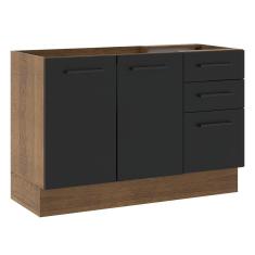 Balcão de Pia Madesa Agata 2 Portas e 3 Gavetas - Rustic/Preto