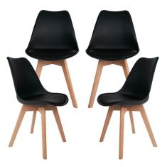 Conjunto Com 4 Cadeiras Saarinen Base Madeira - Preta