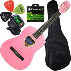 Kit Violão Acústico Infantil 1/2 Cor Rosa Austin Envio 24H