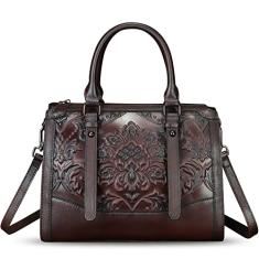 Bolsas e bolsas de couro genuíno para mulheres vintage em relevo bolsas de couro com alça transversal, Café
