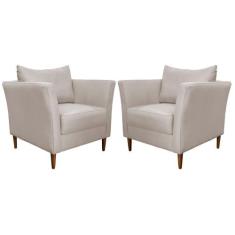 Kit 2 Poltronas Decorativa Sala de Estar Pés Palito Lubbock Couro Off 