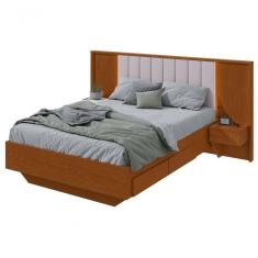 Cama Casal 140cm Com Usb, Usb-c E 2 Mesas De Cabeceira Solaris - Lopas Frassino/off White