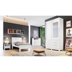 Guarda Roupa Solteiro com Espelho 2 Portas 6 Gavetas - Buriti-Branco - Móveis Novo Horizonte