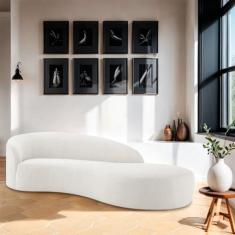 Divã Recamier Orgânico França 160cm Lado Direito Bouclé Branco - Amare