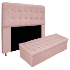 Kit Cabeceira Estofada Mel Cama Box Casal 140 cm mais Calçadeira Baú M