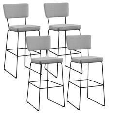 Kit 04 Banquetas Alta Para Cozinha Sala De Jantar Base Aço Fixa Allana