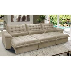 Sofá Retrátil e Reclinável 3,82m com Molas Ensacadas Cama inBox Aconchego. Tecido Velusoft