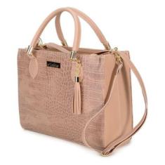 Bolsa Transversal Com Alça de Mão Feminino Estampada e Detalhes em Metal-Feminino