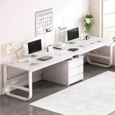 Mesa para duas pessoas com gavetas, mesa extra longa com prateleira de armário de armazenamento, mesa dupla para jogos de computador, mesa para 2 pessoas, mesa de estudo para mesa de escritó
