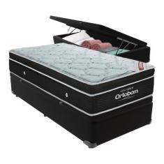 Cama+ Box com Bau Ortobom Colchão Solteiro com Molas Ensacadas, Preto