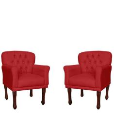 Kit 02 Poltronas Decorativas Anita Pés Luis XV Suede Vermelho - DS Est