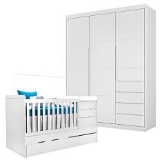 Berço Multifuncional Cleo com Guarda Roupa Blenda Branco Acetinado  Ph