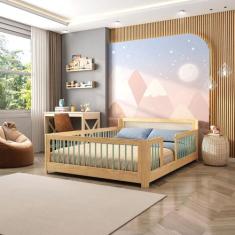 Cama Infantil Casal Montessoriano Wave com Rattan Casatema MadeiraOrig