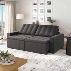 Sofá Cama Retrátil e Reclinável 4 Lugares 240cm em Linho Palmeira Cabe