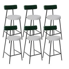 Kit 06 Banquetas Baixa Bar Cozinha E Sala De Jantar Milão L02 Facto Verde Linho Cinza - Lyam Decor