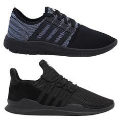 Kit 2 Tênis Caminhada Corrida Academia Fitness Leve Macio Confortável - Azul - 37