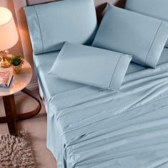 Jogo Lençol Casal 3 Peças 100% Algodão 400 Fios Toque Macio - Azul