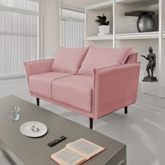 Sofá 3 Lugares Veludo Rose Pietro Base em Madeira Maciça