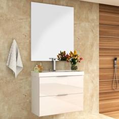 Gabinete para Banheiro Contendo Balcão Lavatório e Espelho Pietra 80cm Móveis Bosi