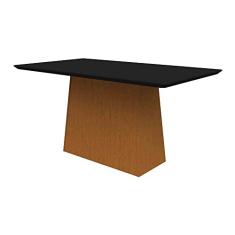 Mesa de Jantar Para 6 lugares Tampo De Madeira Com Vidro Colado Bárbara 1,60cm Ype Preto New Ceval