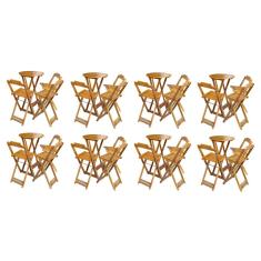 Kit 8 Jogos de Mesa Bistrô de Madeira Dobrável com 3 Banquetas - Caramelo