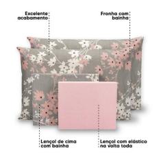 Lençol Casal 6 Pçs Estampado Percal 180 Fios Bainha 40cm altura - Bem 