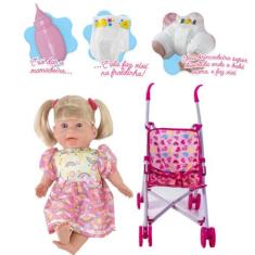 Kit Boneca Milk Babys Bebê Que Faz Xixi + Carrinho de Boneca - Milk Br