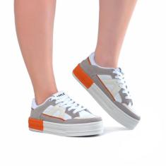 Tênis Multimaterias Casual Feminino Flatform Via Star Shoes, Branco, L