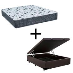 Cama Box Baú Casal 138 Tecido Marrom Com Colchão Alegro Bello Box D28 Cinza 58x138x188