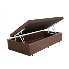 Cama Box Baú Solteiro 88 Tecido Marrom Com Colchão Alegro Bello Box D28 Cinza 58x88x188