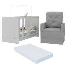 Berço 3 em 1 com Colchão e Poltrona Amamentação Multimóveis Mp4150 Branco/cinza