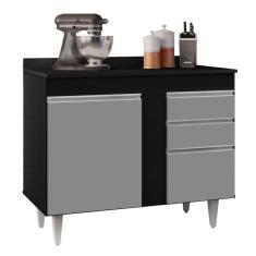 Balcão Gabinete 100cm Com Tampo 2 Portas Luziania Preto/cinza - Lumil