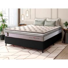 Conjunto Cama Box Preto c/ Molas Ensacadas Liverpool Bege Casal 138x188x73