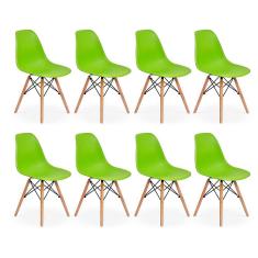 Conjunto 8 Cadeiras Charles Eames Eiffel Wood Base Madeira Verde